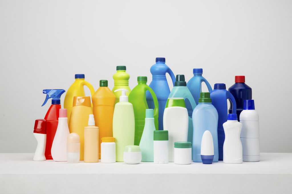 Rainbow of plastic bottles